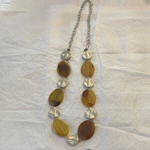 Handcrafted Costume Jewelry: Elegant Silver and Brown Women's 32” Necklace